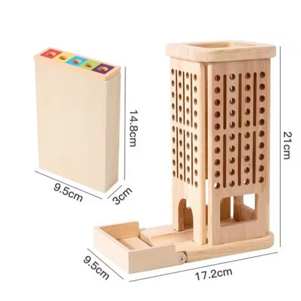 Wooden Stacking Tower Game – Montessori-Inspired Educational Toy with Colored Sticks and Dice