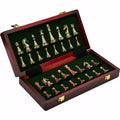 Jeu d’Échecs de Luxe – Pièces en Bronze Ancien avec Plateau Pliable en Bois Massif