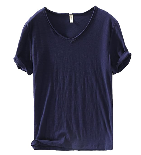 Men's V-Neck T-Shirt – Linen Cotton Blend with a Breathable Slim Fit