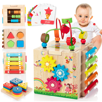 8-in-1 Montessori Activity Cube – Educational Wooden Toy for Toddlers from 18 Months