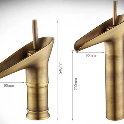 Waterfall Bathroom Faucet – Antique Brass Finish with Smooth Cascading Flow