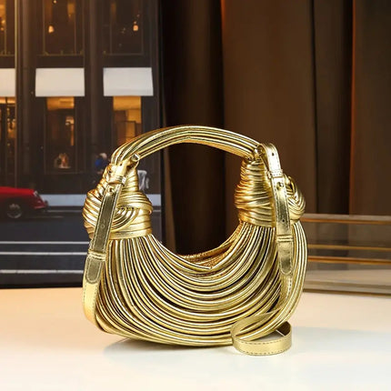 Sculptural Handbag in Premium Vegan Leather with Detachable Strap - Metallic Finish 2