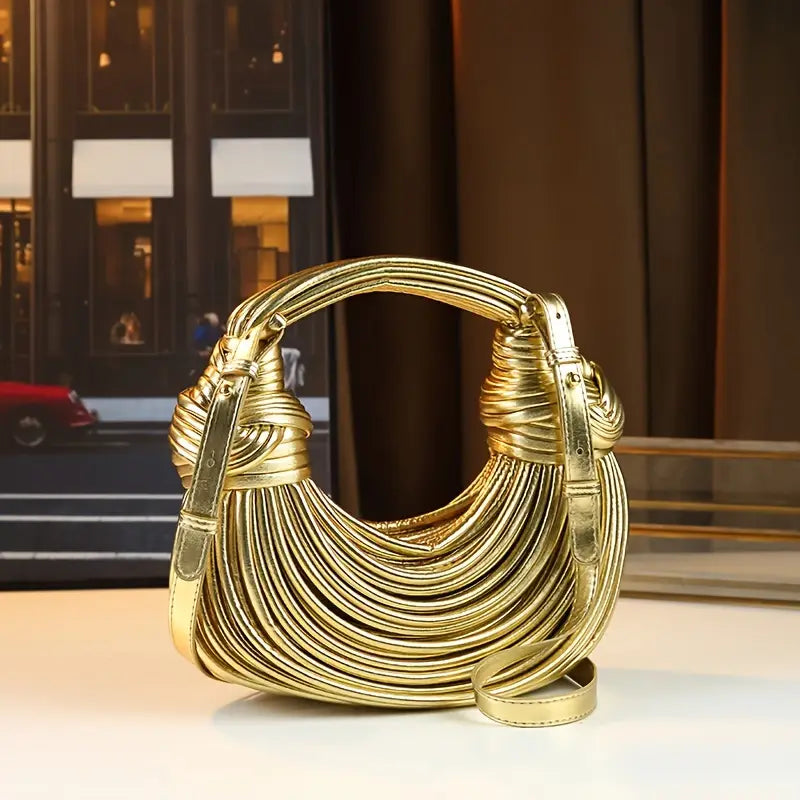 Sculptural Handbag in Premium Vegan Leather with Detachable Strap - Metallic Finish 2