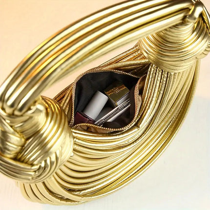Sculptural Handbag in Premium Vegan Leather with Detachable Strap - Metallic Finish 3