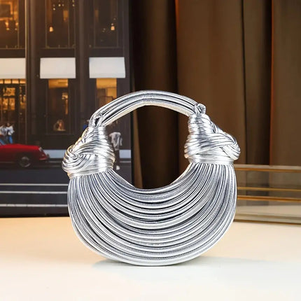 Sculptural Handbag in Premium Vegan Leather with Detachable Strap - Metallic Finish 6