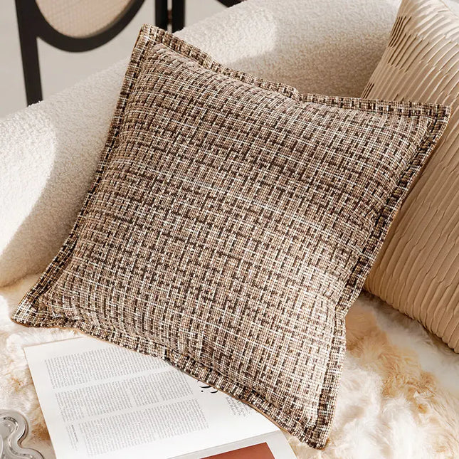 Brown Cushion Cover with Moroccan Tufting, Fringe Detailing and Modern Boho Style Comfort