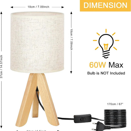 Wooden Table Lamp with Linen Shade for Soft Ambient Lighting and Natural Cozy Style