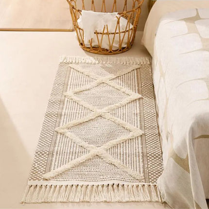 Soft Cotton-Linen Boho Rug with 3D Tufting, Fringe Detailing and Warm Textured Design