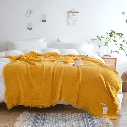 Checkered Cotton Throw Blanket with Jacquard Weave, Fringe Detailing and Timeless Soft Comfort