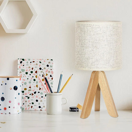 Wooden Table Lamp with Linen Shade for Soft Ambient Lighting and Natural Cozy Style