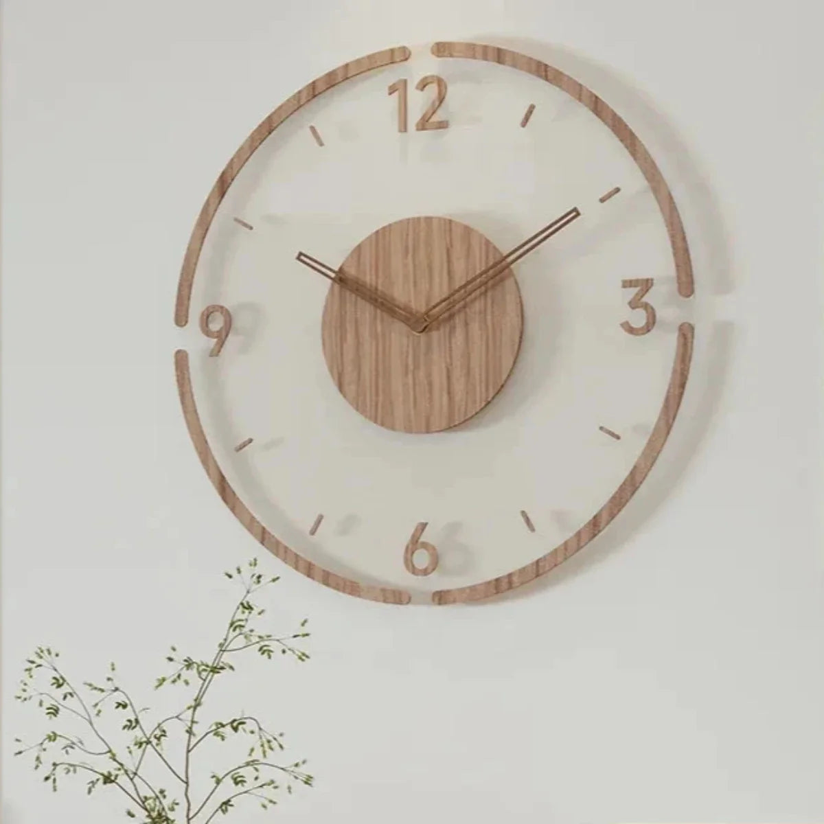 Skandinavische Wanduhr 30 cm aus Buchenholz und Glas, geräuschloses Quarzwerk 6