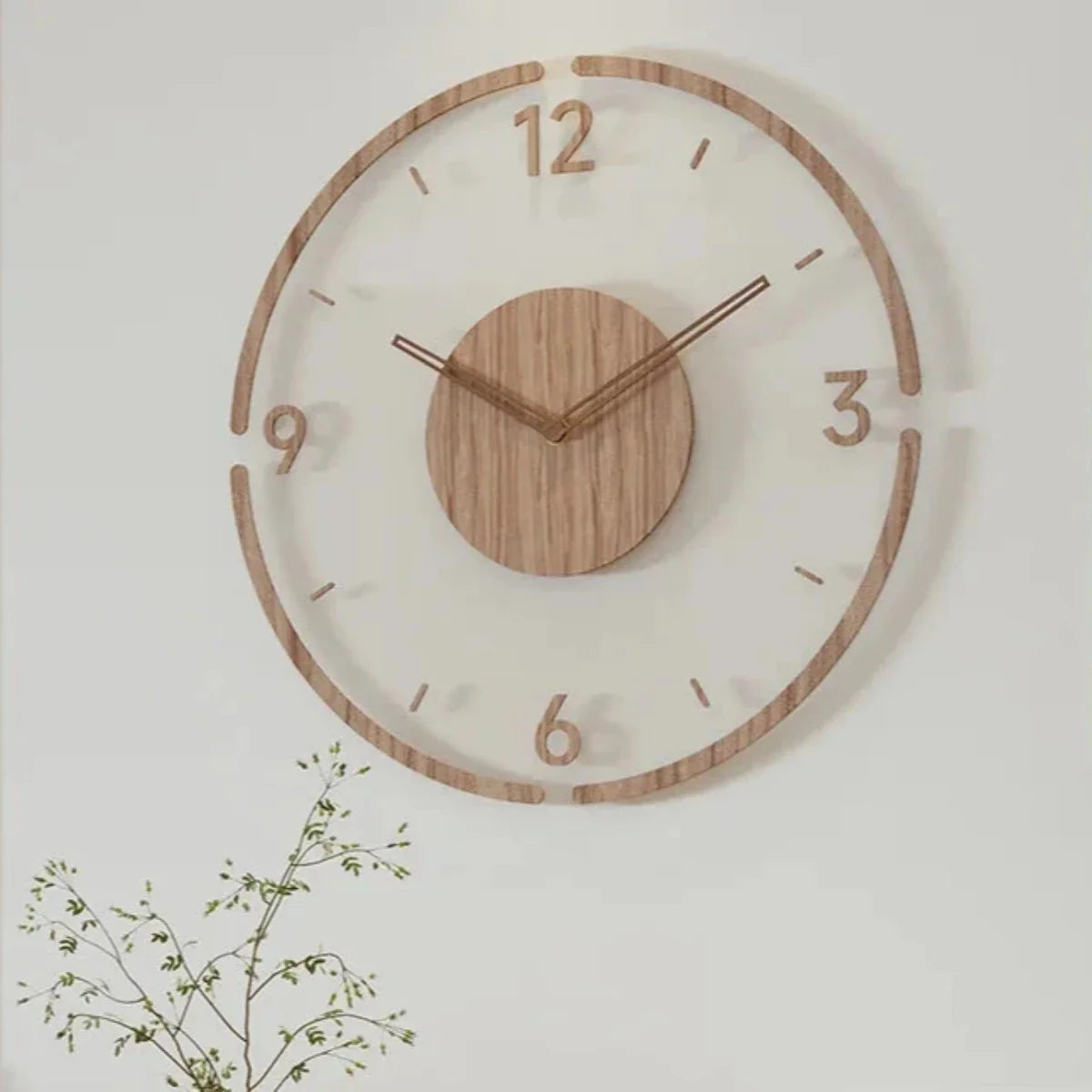 Skandinavische Wanduhr 30 cm aus Buchenholz und Glas, geräuschloses Quarzwerk 9