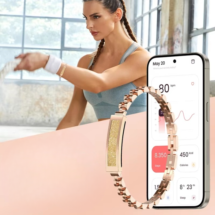 Smartes Edelstahl-Kettenarmband mit Fitness-Tracker und diskretem LED-Statuslicht 2