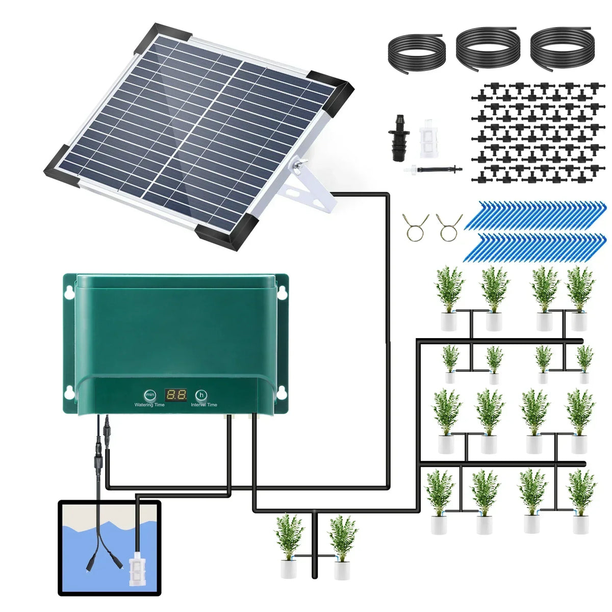 Solar Drip Irrigation System Kit Automatic Watering with 30 Modes & 7 Timers – AquaFlow 5