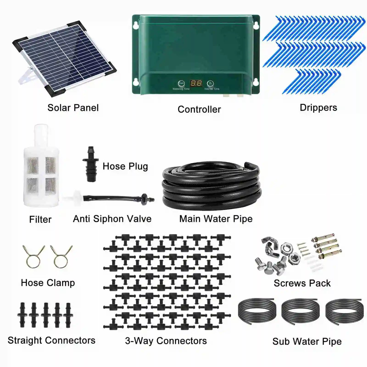 Solar Drip Irrigation System Kit Automatic Watering with 30 Modes & 7 Timers – AquaFlow 6