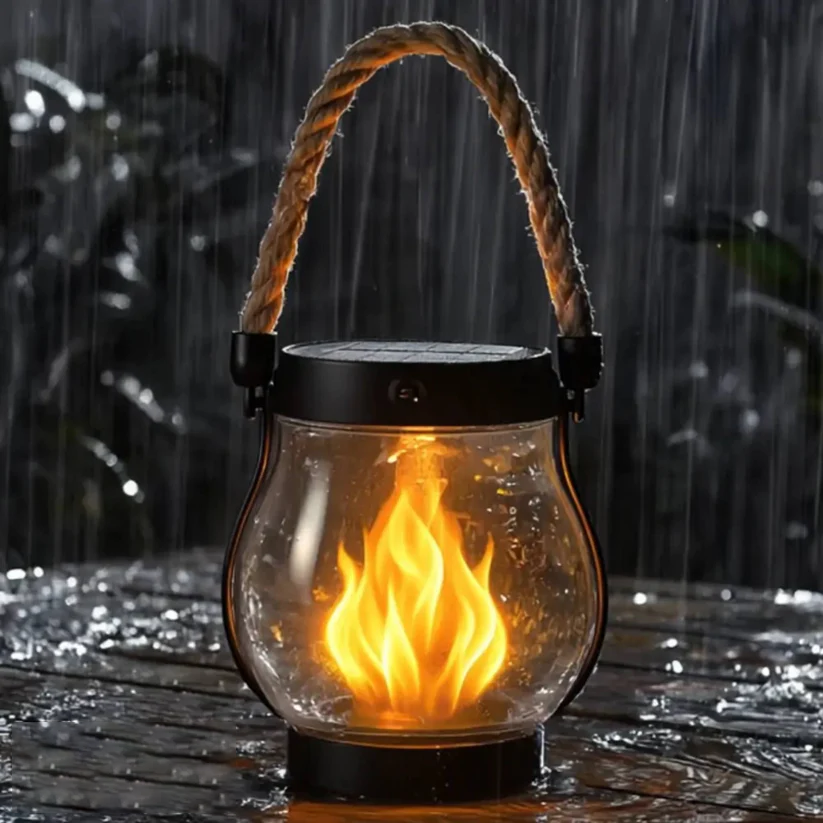 Solar Flame Lantern with Flickering LED Light and Weather-Resistant Design for Outdoor Use 7