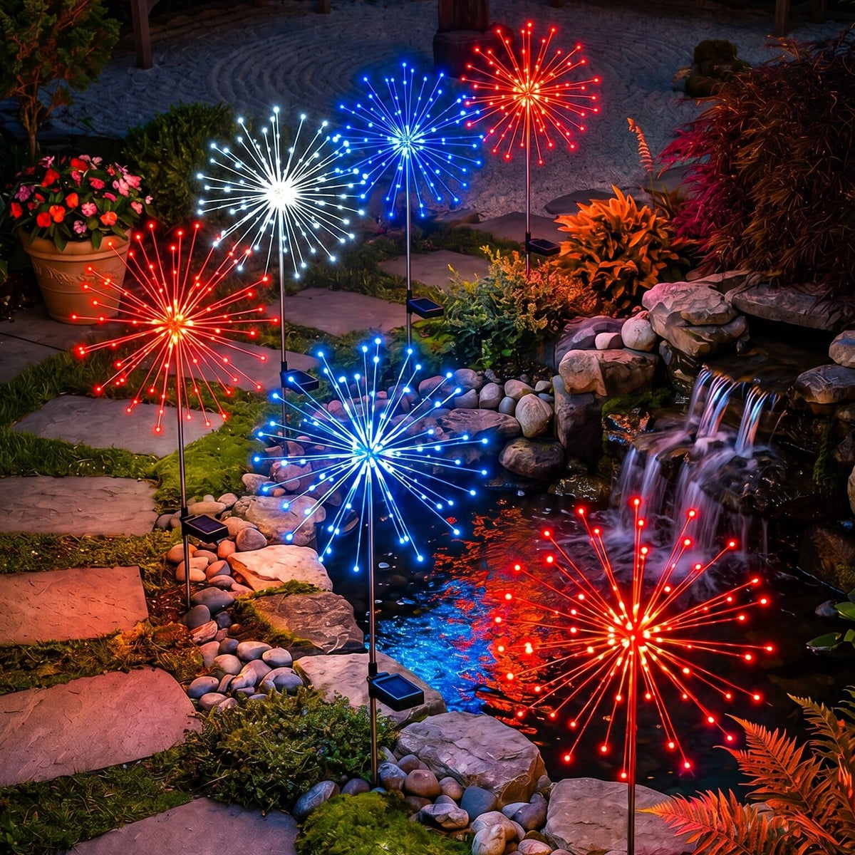 Solar Stake Lights – Red, White and Blue Sparkle Glow for Garden Paths