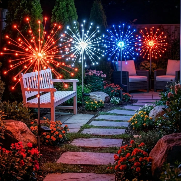 Solar Stake Lights – Red, White and Blue Sparkle Glow for Garden Paths