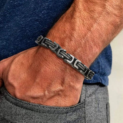 Stainless Steel Chain Cuff Bracelet with Polished Finish, Woven-Core Links 0