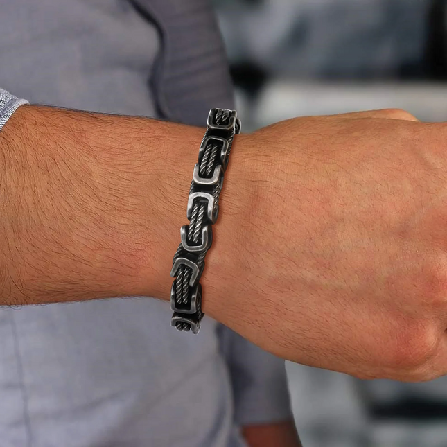 Stainless Steel Chain Cuff Bracelet with Polished Finish, Woven-Core Links 1