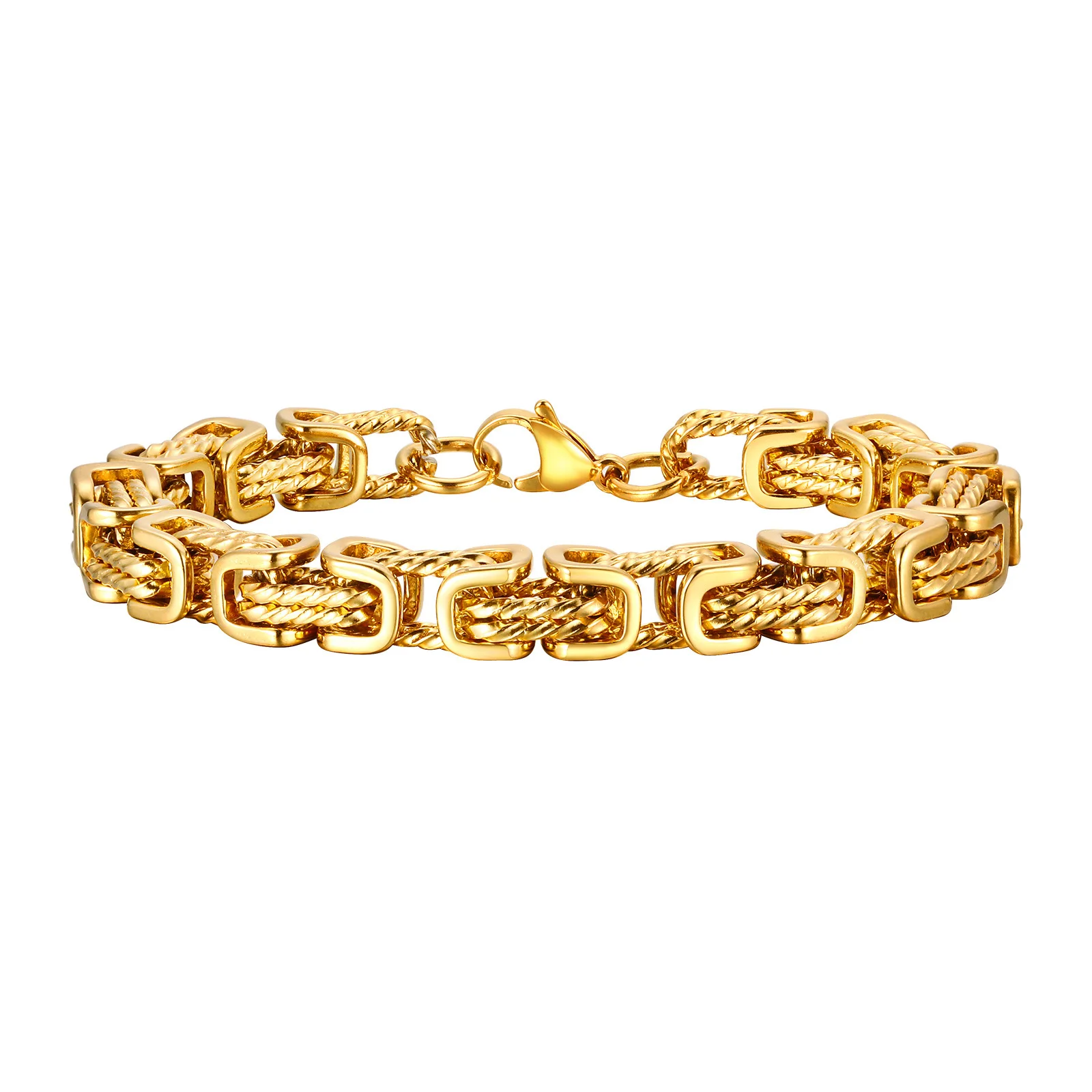 Stainless Steel Chain Cuff Bracelet with Polished Finish, Woven-Core Links 10