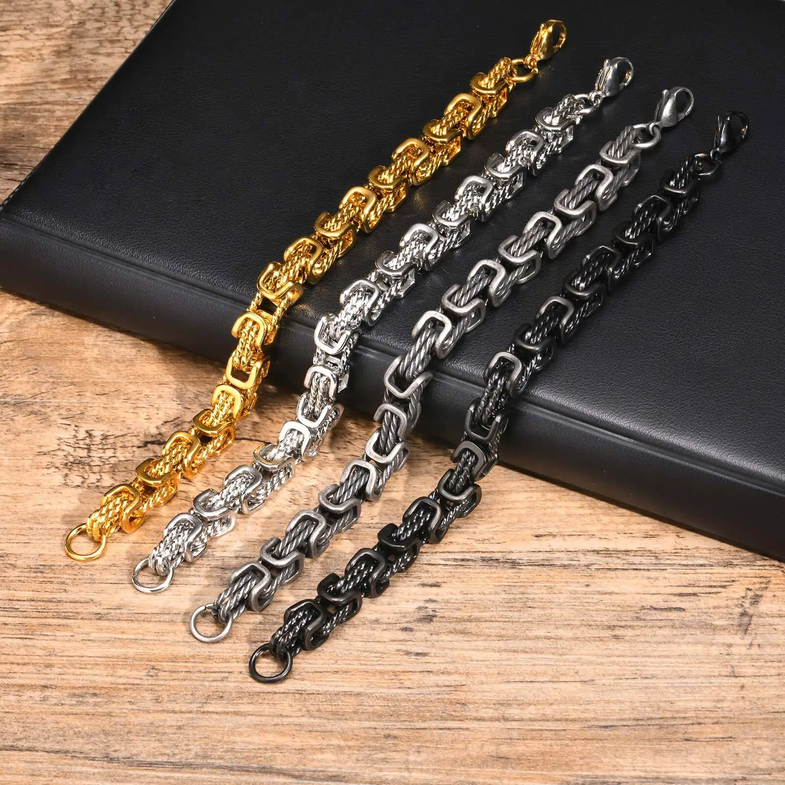 Stainless Steel Chain Cuff Bracelet with Polished Finish, Woven-Core Links 3