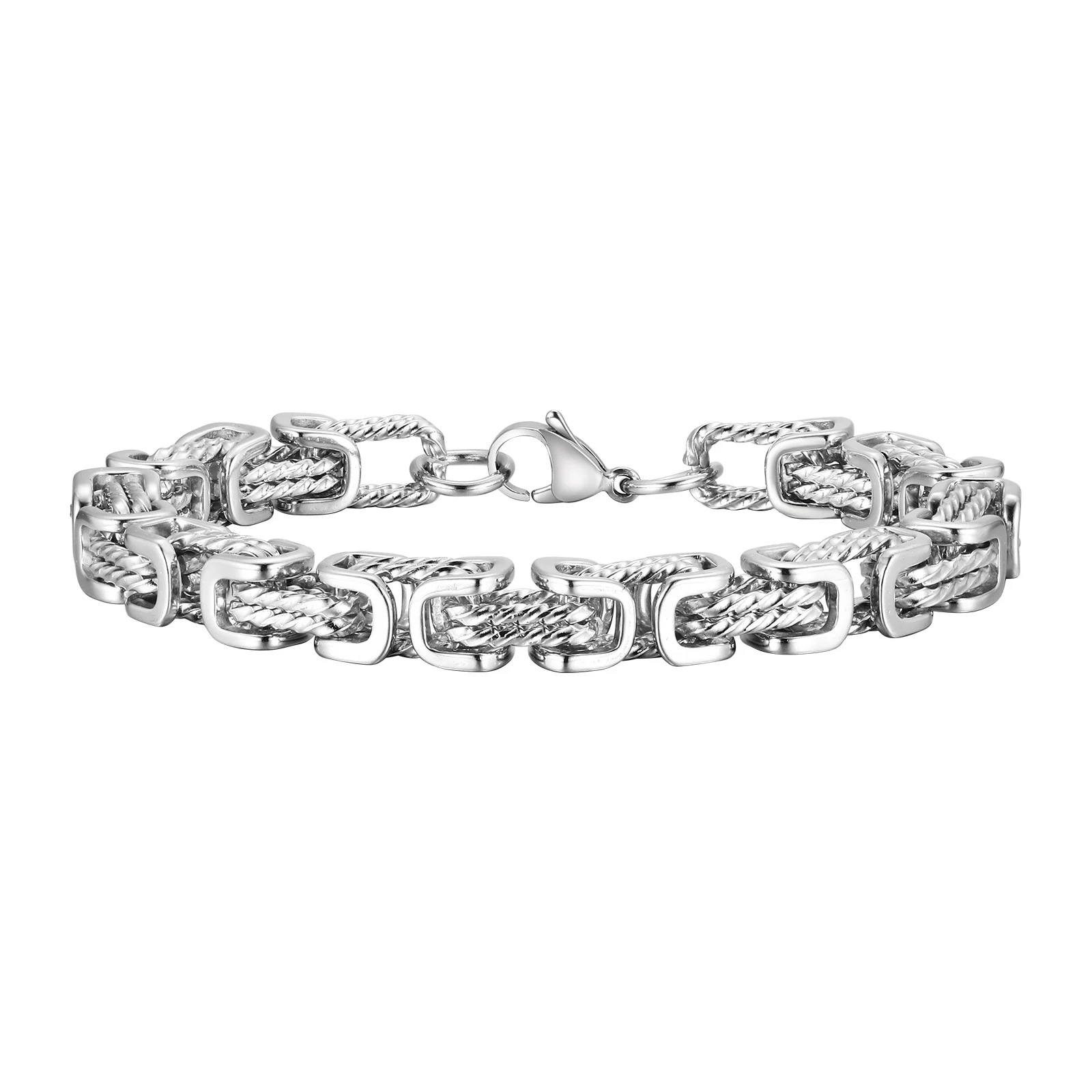 Stainless Steel Chain Cuff Bracelet with Polished Finish, Woven-Core Links 8