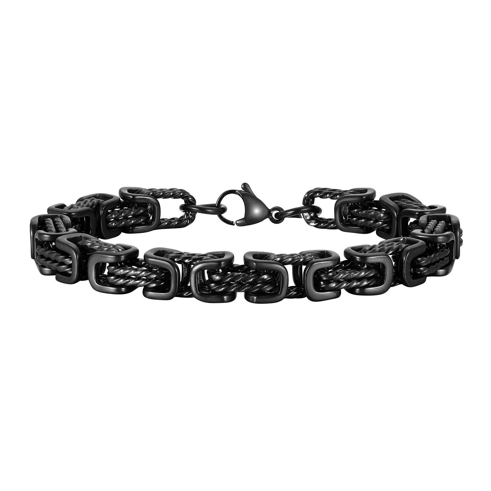 Stainless Steel Chain Cuff Bracelet with Polished Finish, Woven-Core Links 9