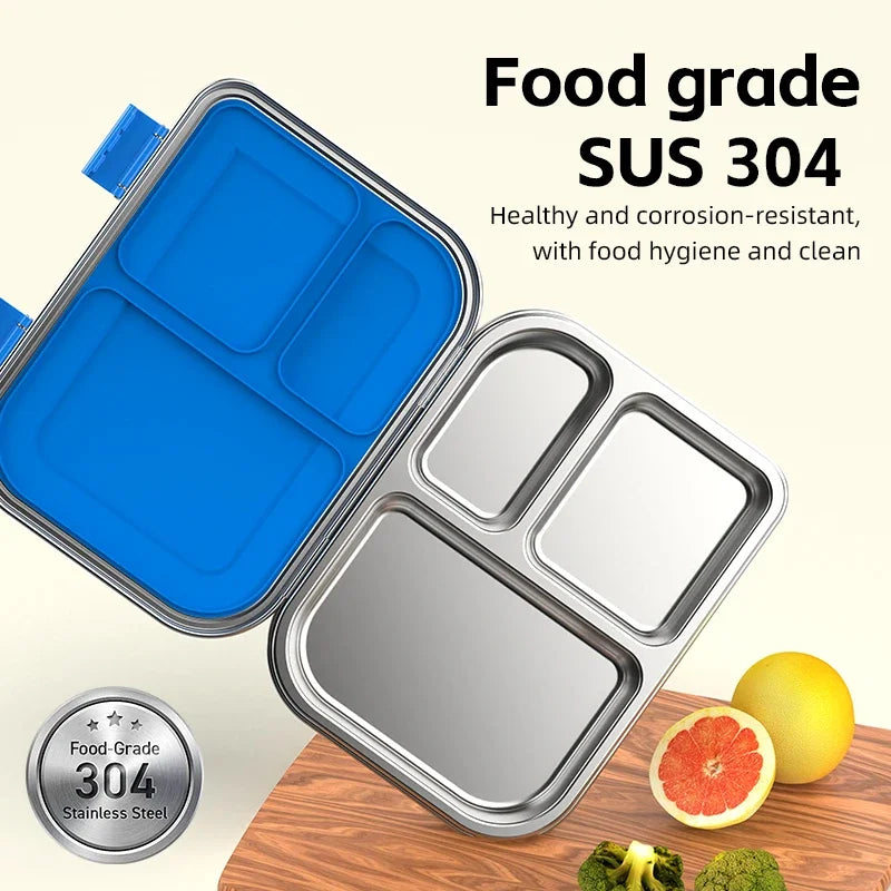 Stainless Steel Lunchbox – 975 ml Bento Box with 3 Compartments & Leakproof Lid 0