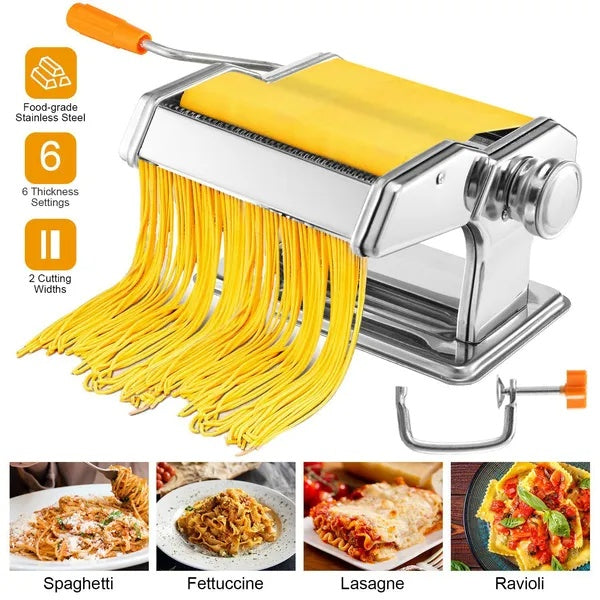 Stainless Steel Pasta & Noodle Maker Machine — Adjustable Thickness, Fettuccine & Spaghetti 0