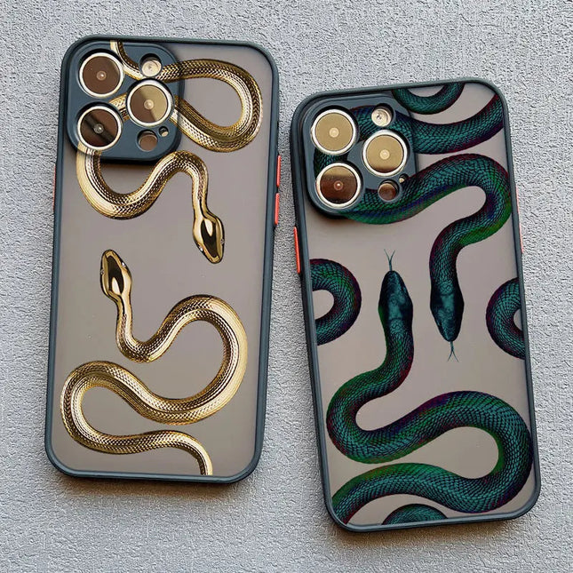 Stylish Metallic Serpent Motif iPhone Case - Slim Design for iPhone 14 Pro, 14, 13 0