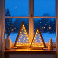 Wooden Triangle Christmas Trees – Lighted Tabletop Set With Star Fairy Lights