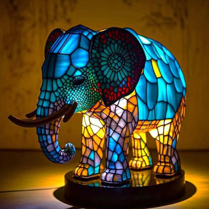 Table Lamp Animal Stained Glass Effect Accent Light 0