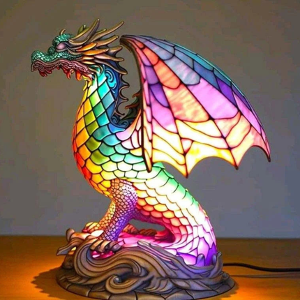 Table Lamp Animal Stained Glass Effect Accent Light 16