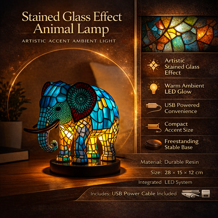 Table Lamp Animal Stained Glass Effect Accent Light 2