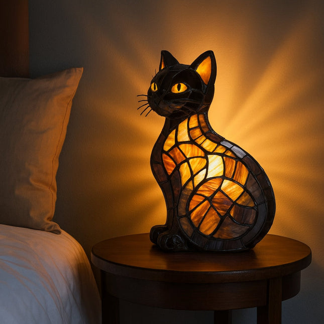 Table Lamp Cat Stained Glass Style Night Light 0