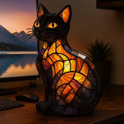 Table Lamp Cat Stained Glass Style Night Light 1