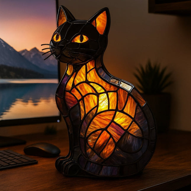 Table Lamp Cat Stained Glass Style Night Light 1