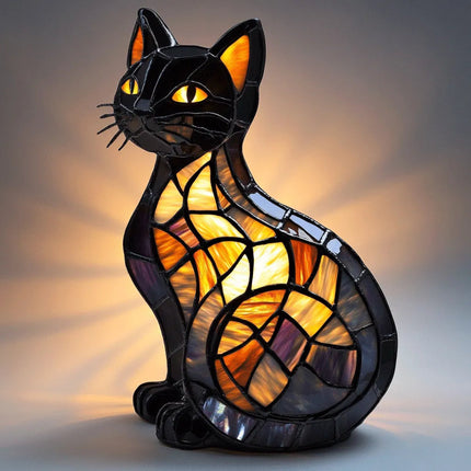 Table Lamp Cat Stained Glass Style Night Light 2