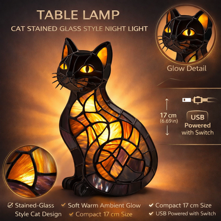 Table Lamp Cat Stained Glass Style Night Light 3