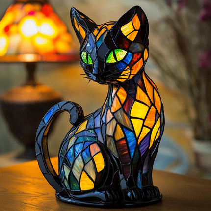 Table Lamp Cat Stained Glass Style Night Light 4