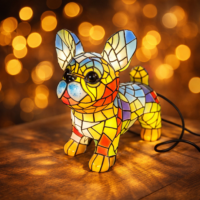 Table Lamp Stained Glass Dog Figurine Accent Light 0