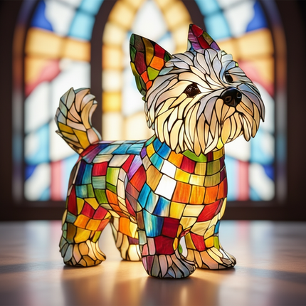 Table Lamp Stained Glass Dog LED Night Light Resin Decor 3