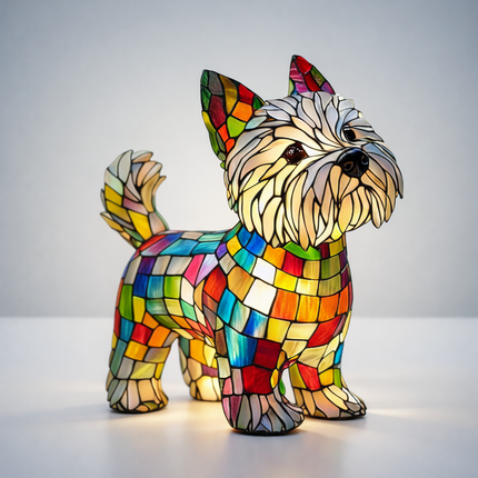 Table Lamp Stained Glass Dog LED Night Light Resin Decor 4