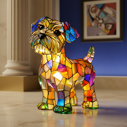 Table Lamp Stained Glass Dog LED Night Light Resin Decor 5