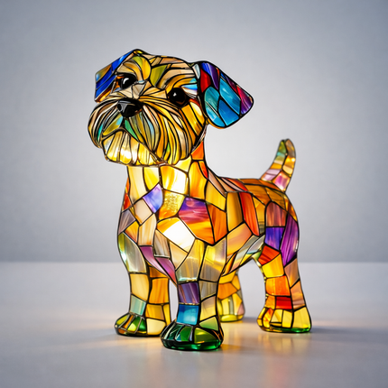 Table Lamp Stained Glass Dog LED Night Light Resin Decor 6