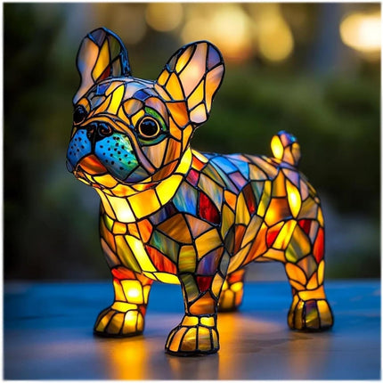 Table Lamp Stained Glass Dog LED Night Light Resin Decor 7