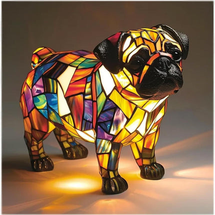 Table Lamp Stained Glass Dog LED Night Light Resin Decor 8