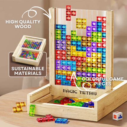 Wooden Tetris Puzzle Board – Eco-Friendly Logic Game for Kids and Adults