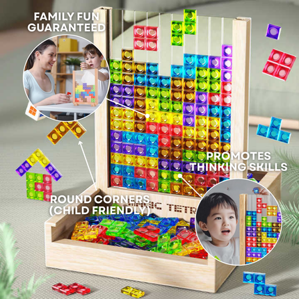 Wooden Tetris Puzzle Board – Eco-Friendly Logic Game for Kids and Adults